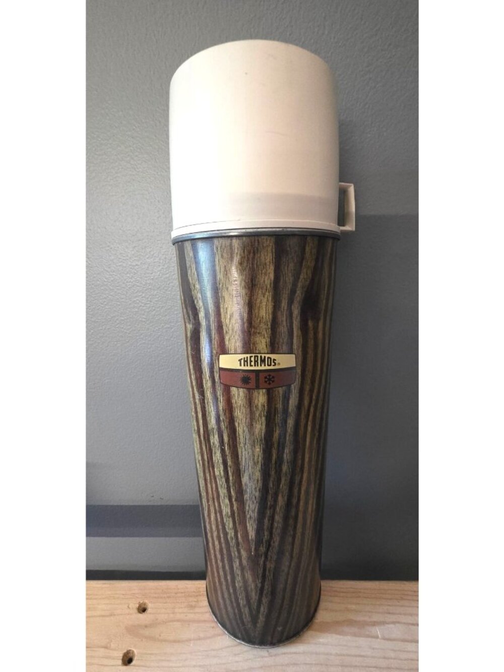 Vintage King Seely Faux Wood Grain Thermos Brand Vacuum Bottle 1970s